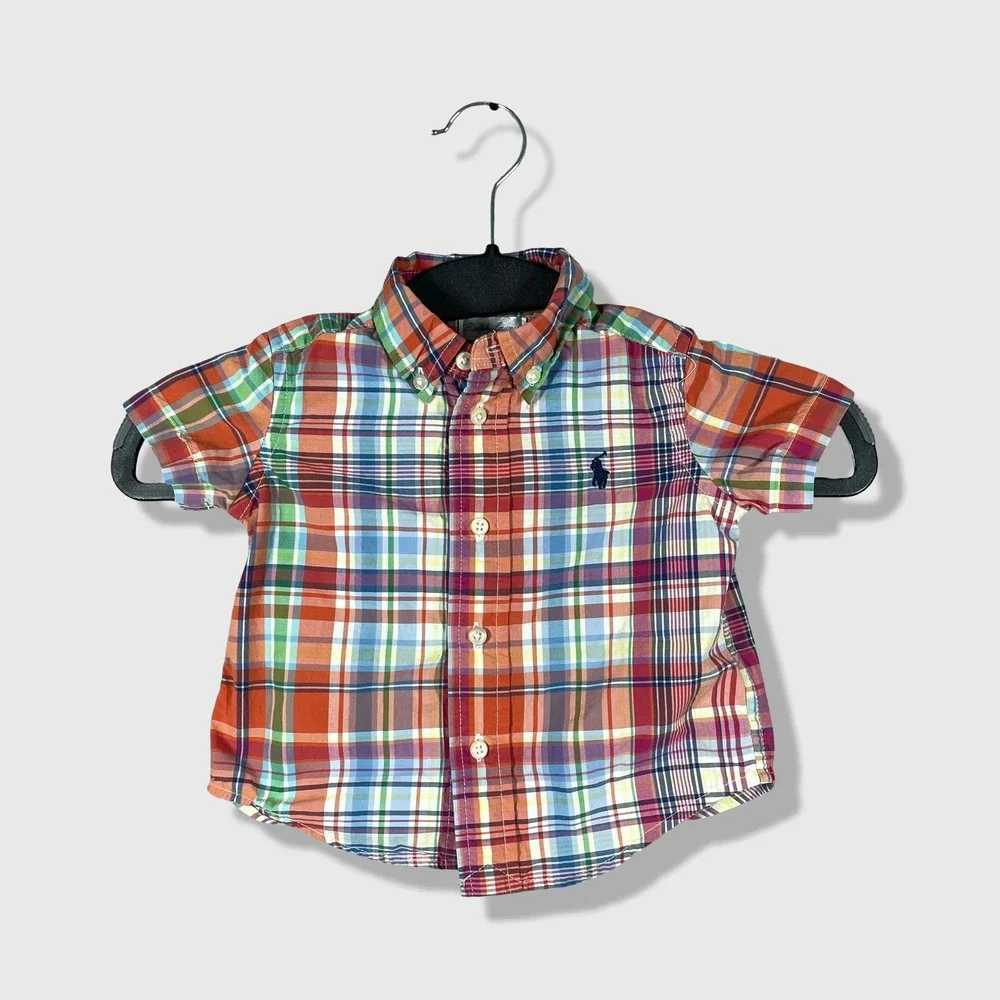 Ralph Lauren Button Down Shirt Kids 9M Multicolor Plaid Preppy Classic